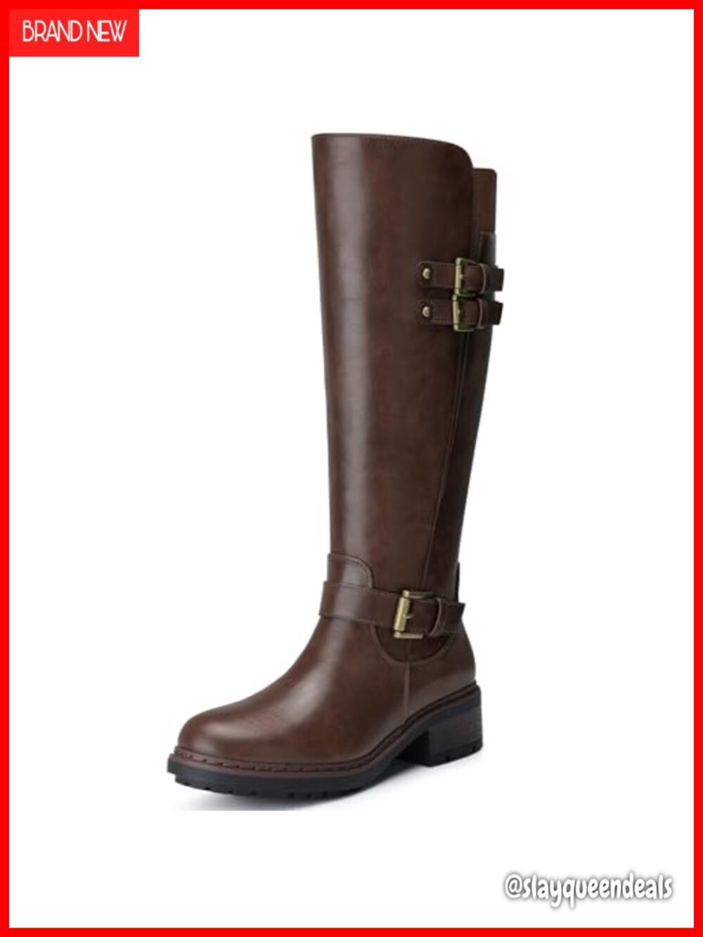 Women's Knee High Boots Faux Leather Round Toe Low Block Heel Side Zip Riding